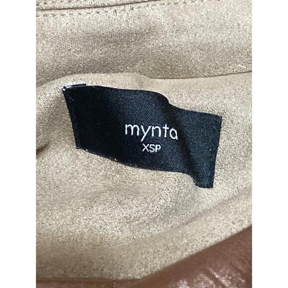 Mynta Womens Brown Tan Faux Suede Zip Up Long Sleeve Moto Biker Coat Jacket XS - Picture 4 of 5